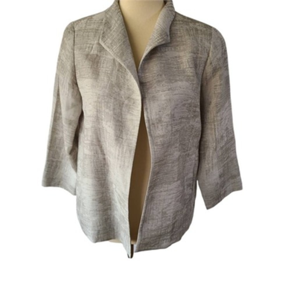 Eileen Fisher Textured Open Front Blazer Jacket Cotton Blend Size XS Lightweight
